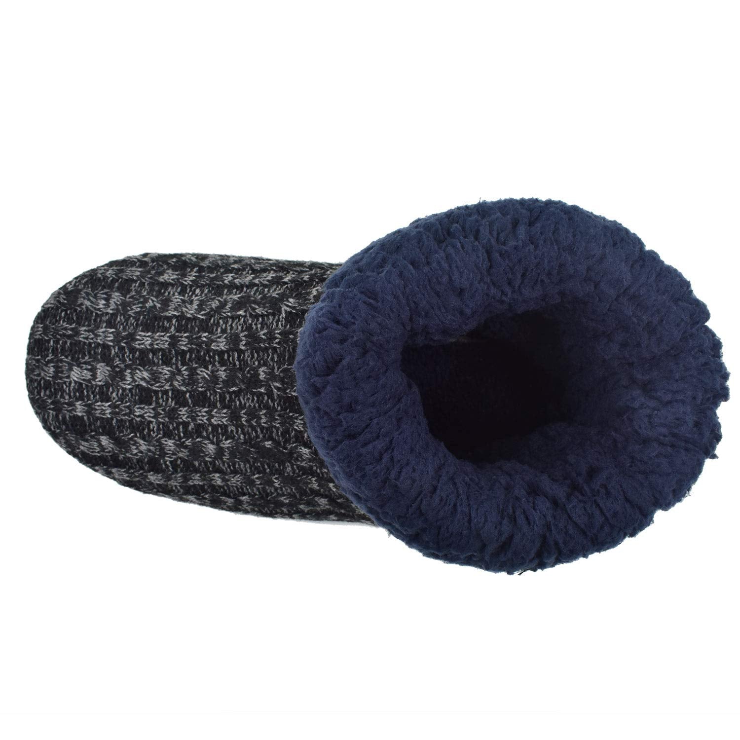 SIZE: 40 - GPOS Knit Rock Wool Warm Men Indoor Pull on Cozy Memory Foam Slipper Boots Soft Rubber Sole Black/White