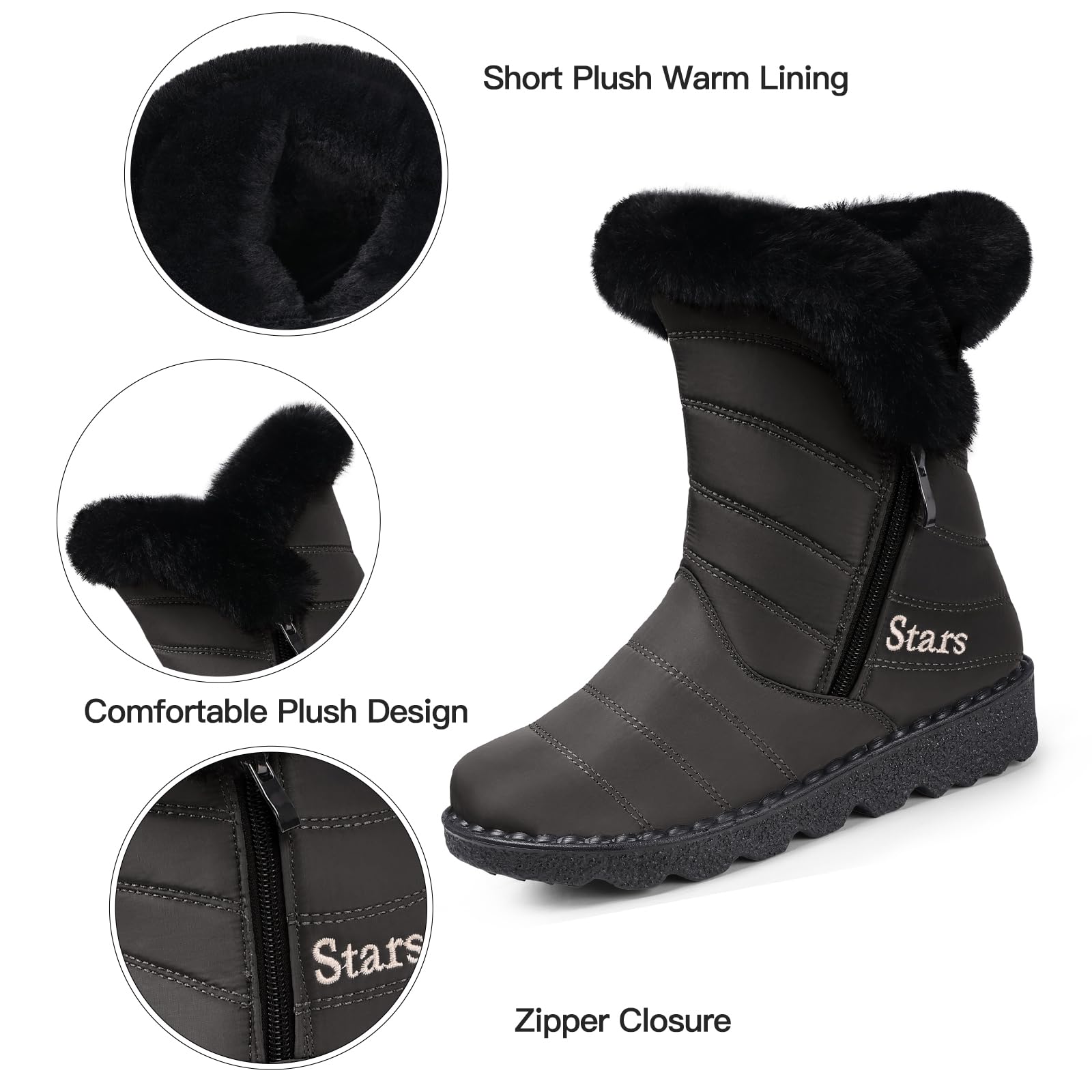 SIZE: 36 - SHIBEVER Waterproof Winter Boots for Women: Snow Mid Calf Fur Lined Warm Women Boot Outdoor Resistant Short Fashion Booties