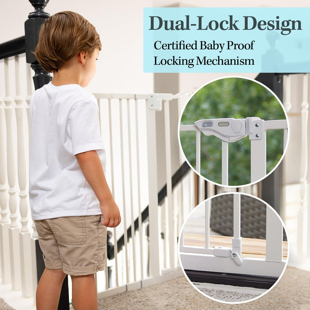 InnoTruth Wide Baby/Pets Gate , Auto Close Pet Gate 29Ã¢â‚¬Â_x009d_ to 39.6Ã¢â‚¬Â_x009d_ Width with 30Ã¢â‚¬Â_x009d_ Height, Tall Safety Coverage for Stairs, Hallways, Bedrooms, Wall Pressure Mount, White