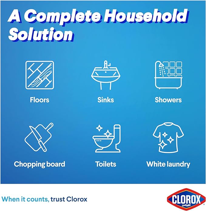 Clorox Liquid Bleach 950ml, Kills 99.9% of Viruses and Bacteria, 48 Hours Prevents Bacteria Growth, Removes Stains