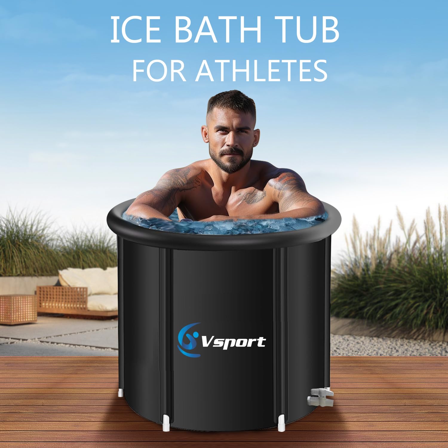 Vsport ice bath tub for athletes, Multi-Layer Portable cold Plunge Tub, Sport Recovery Cold Bath, Ice Bath Tubs cold pack, Foldable Cold Bath Tub with Cover，85 Gallon（model L：30”*30”*30”）