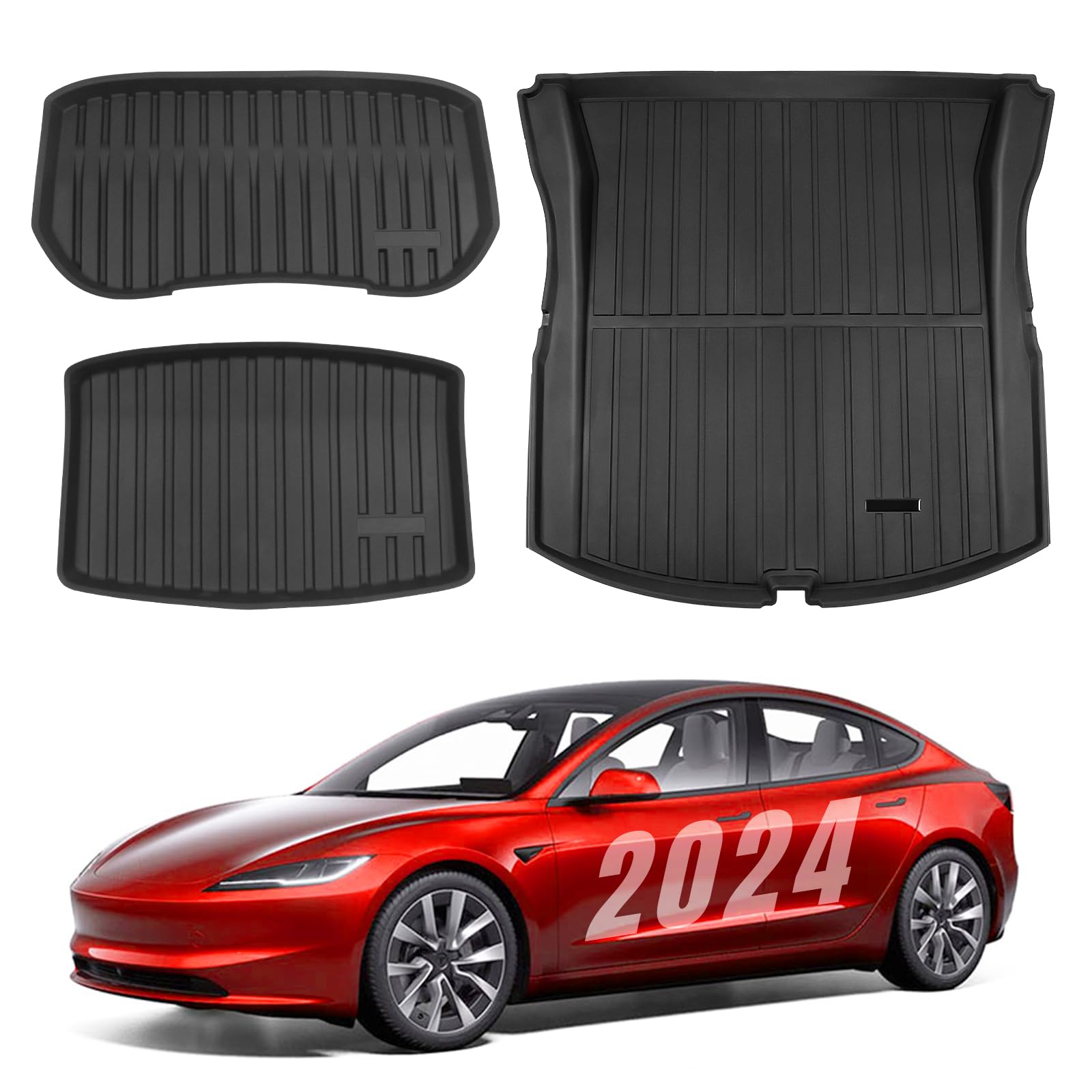 2024 2025 New Version Tesla Model 3 Highland Floor Mats Custom Fit All Weather TPE Cargo Liner Cargo Trunk Accessories,Compatible 2021-2025 Tesla Model 3 (2025 Model 3 Floor & Trunk Mats Set of 3)