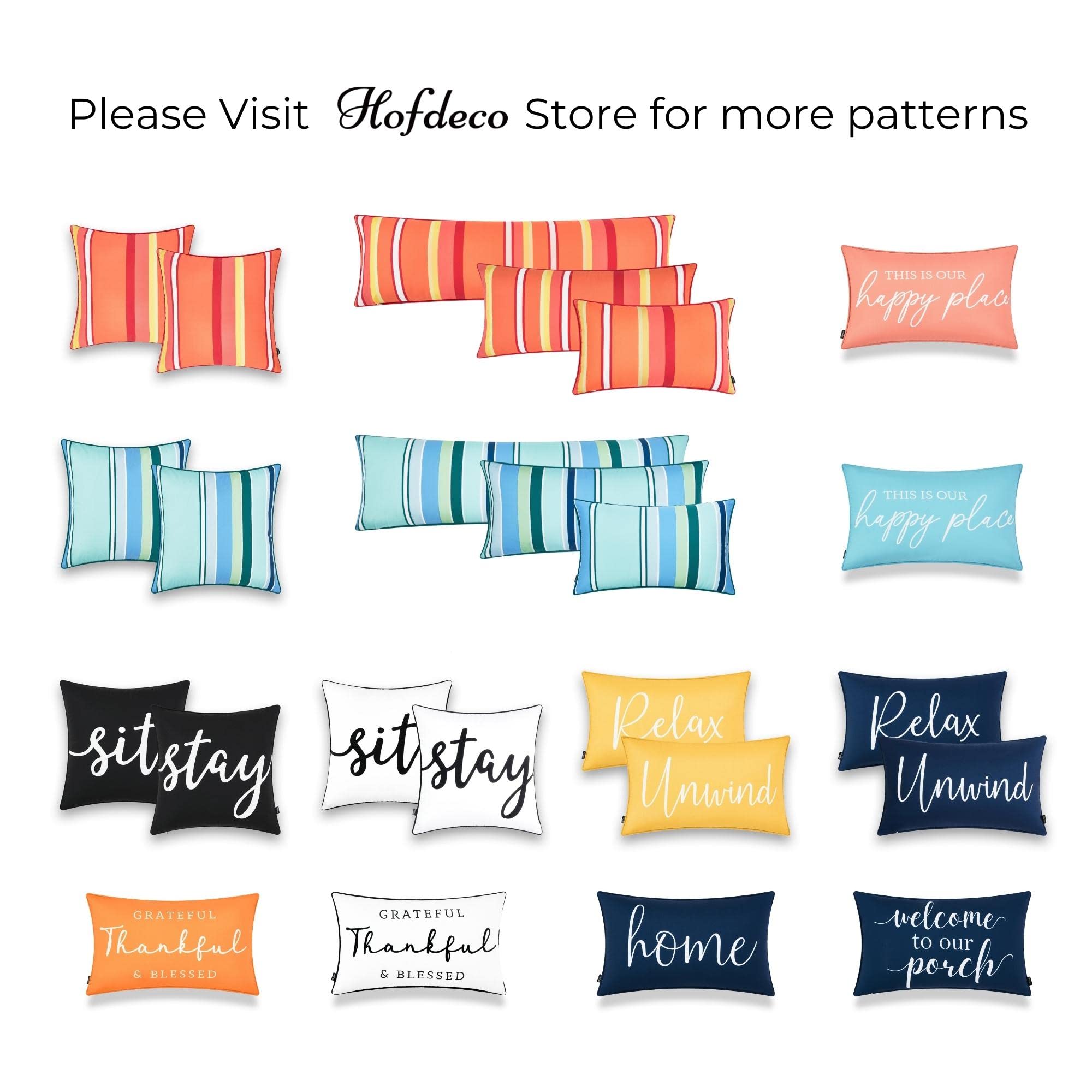 Hofdeco Porch Patio Indoor Outdoor Lumbar Pillow Cover ONLY for Backyard, Couch, Sofa, Aqua Rainbow Stripes, Set of 2