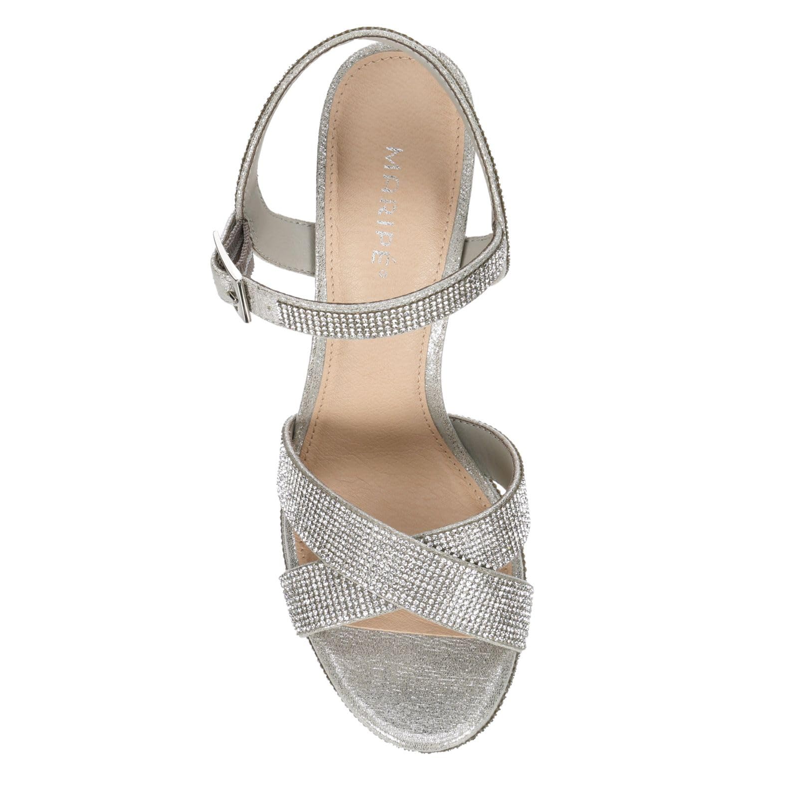 Size: 39 - Maripe Leilani - Women's Open Toe Chunky High Heel Ankle Strap Rhinestone Platform Sandals Silver 2, Size 8.5 Medium Width