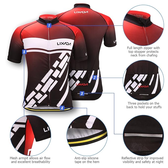 Lixada Men's Cycling Clothes Set Quick Dry Short SleeveJersey Shirt Tops 3D Cushion Padded Riding Bib Shorts Tights Pants