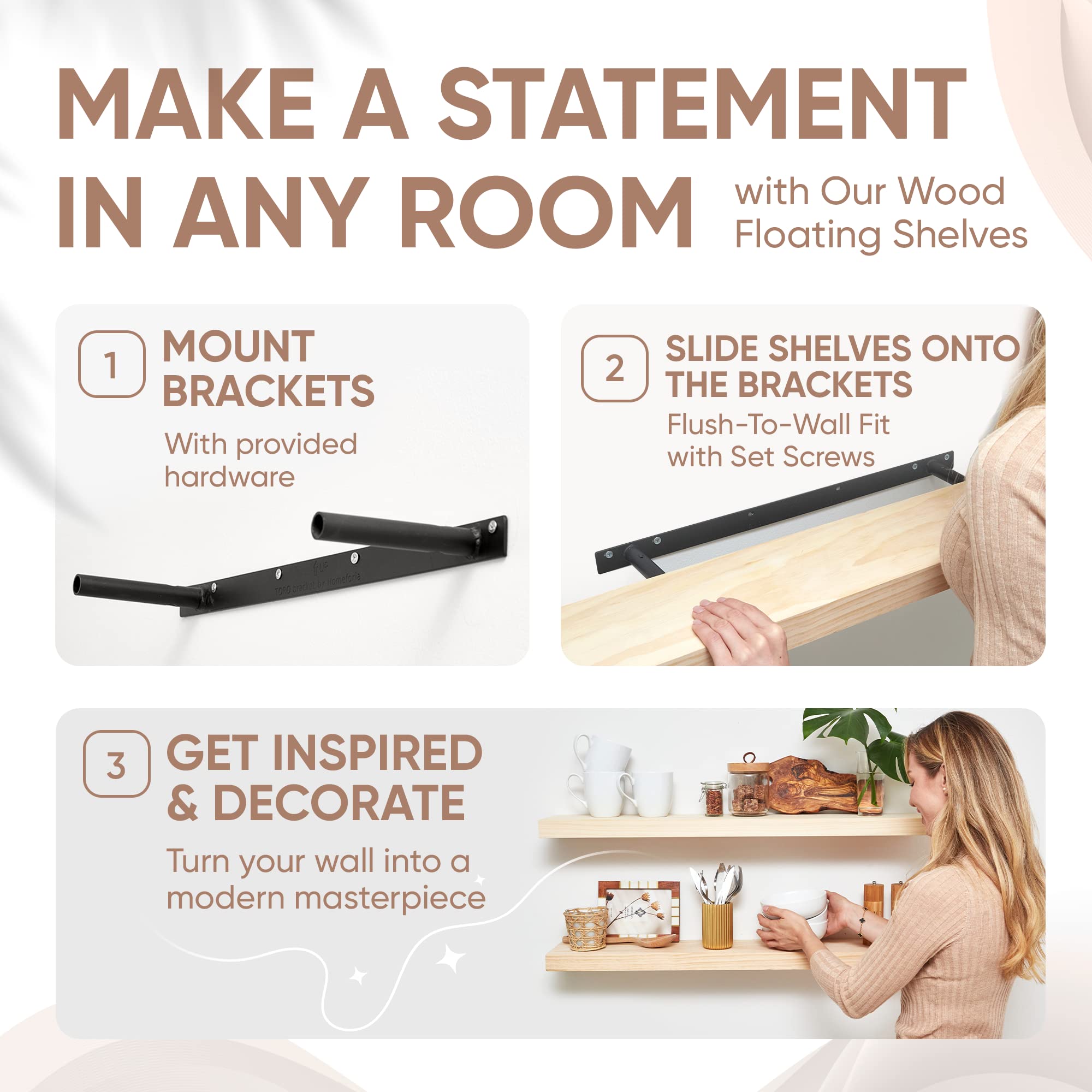 Homeforia Rustic Farmhouse Floating Shelves, Bathroom Wooden Shelves for Wall Mounted, Thick Industrial Kitchen Wood Shelf - 30 x 6.5 x 1.75 inch - Set of 2 - Unfinished - No Stain - DIY