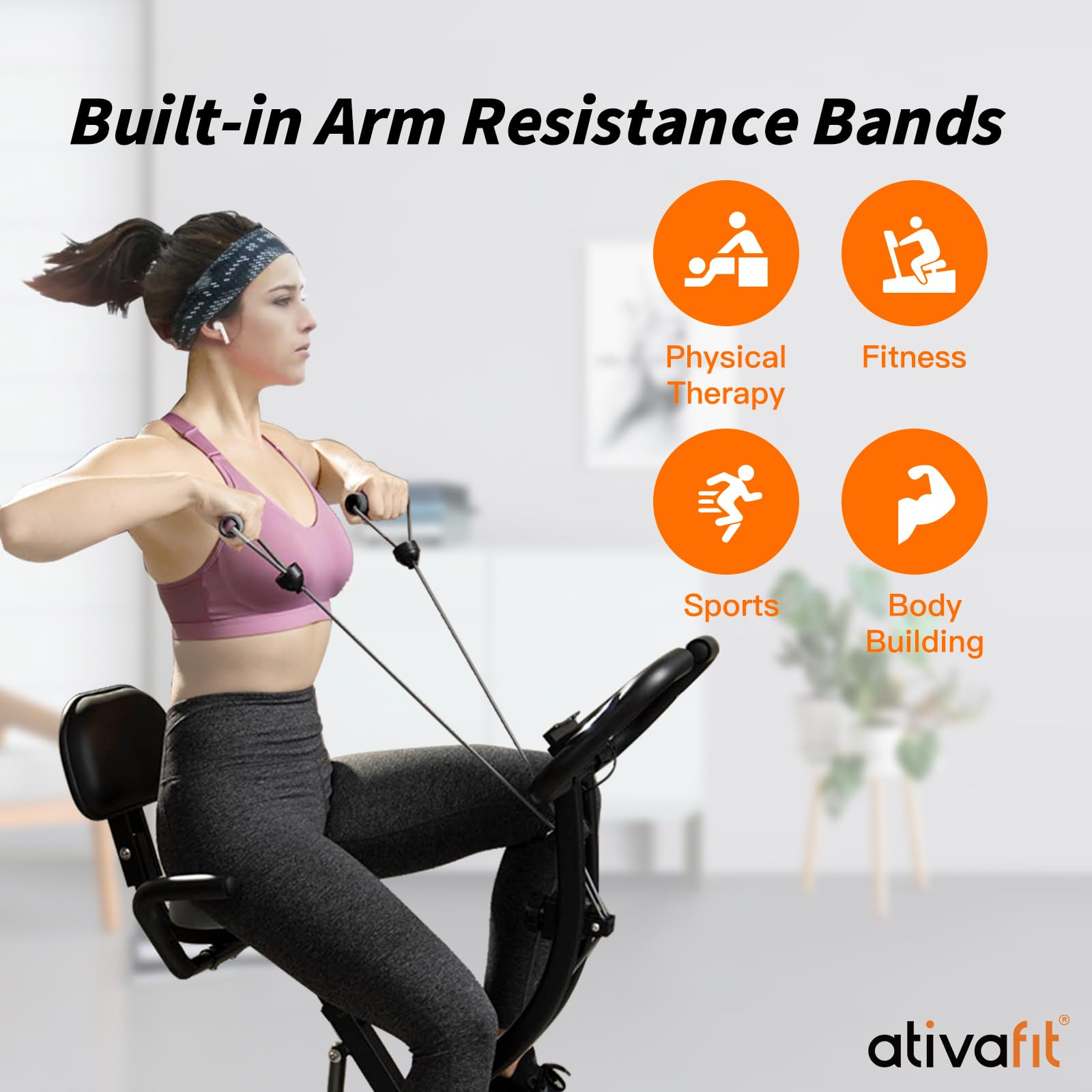 ATIVAFIT Folding Exercise Bike 8 Levels Resistance F-Bike with Heart Rate Sensor + Phone Holder