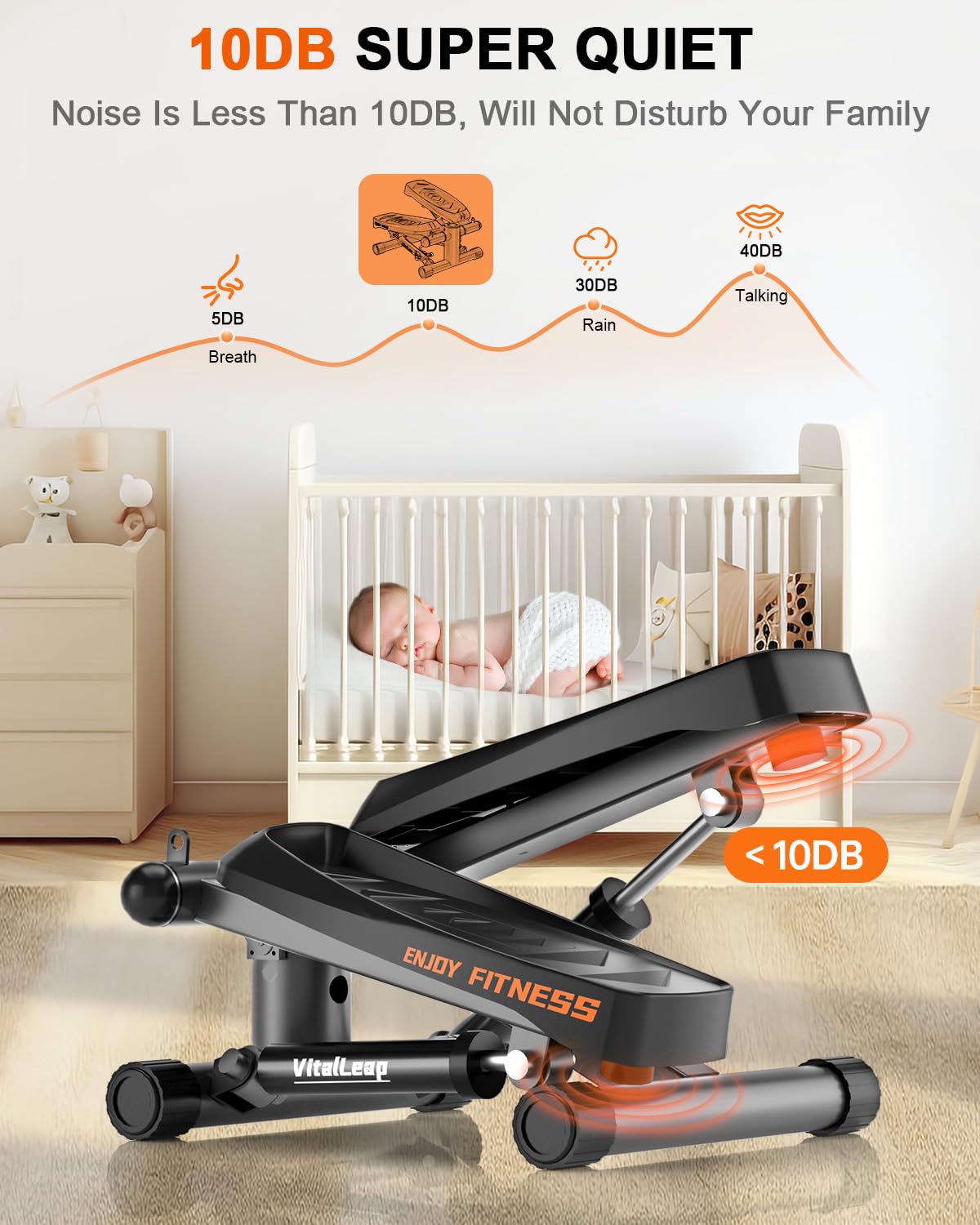 VitalLeap Steppers for Exercise, 16-Level Adjustable Resistance Stair Steppers with Arm Training Bands for Home Fitness