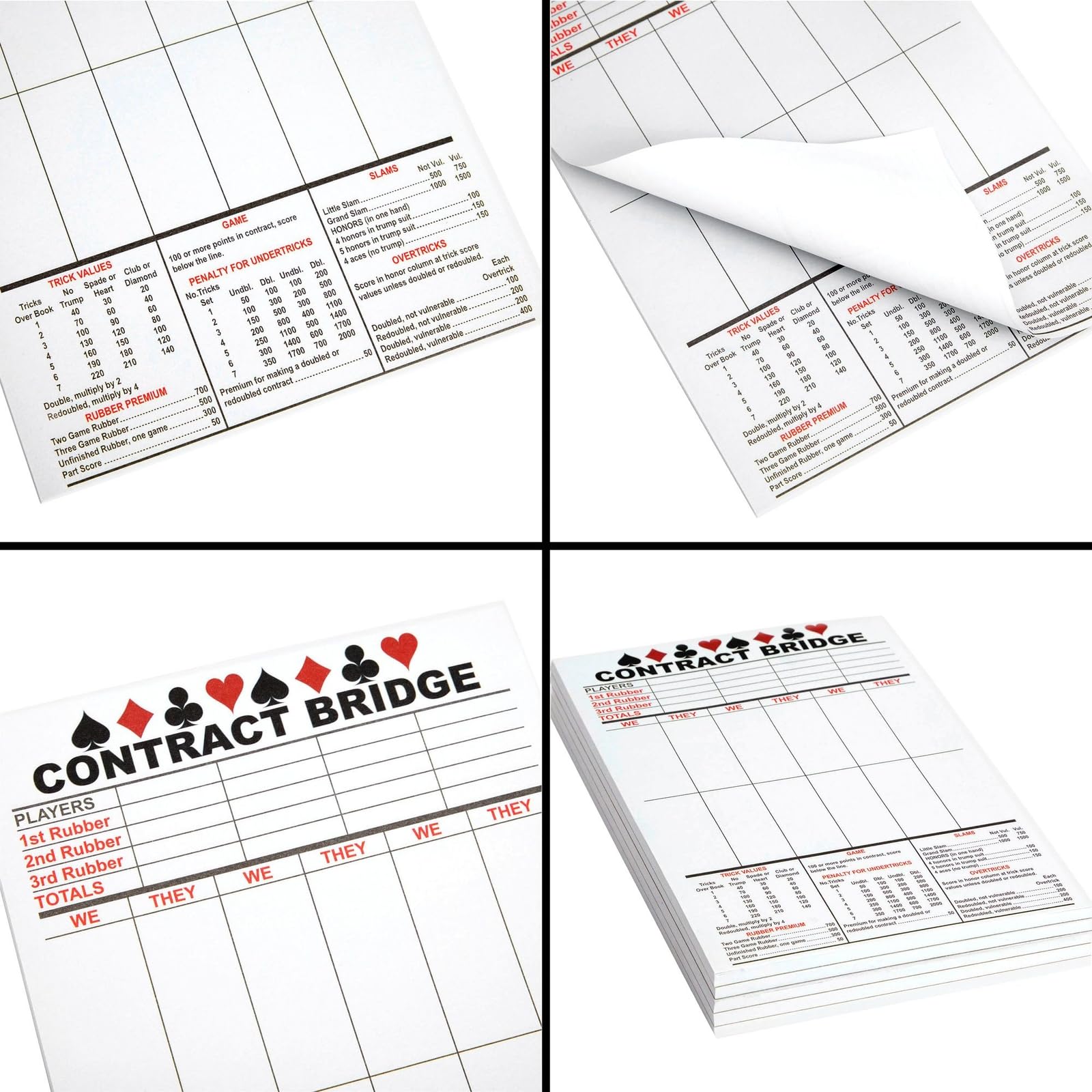Best Paper Greetings Bridge Score Cards with Trick Values (Pack of 5, Total 250 Sheets)
