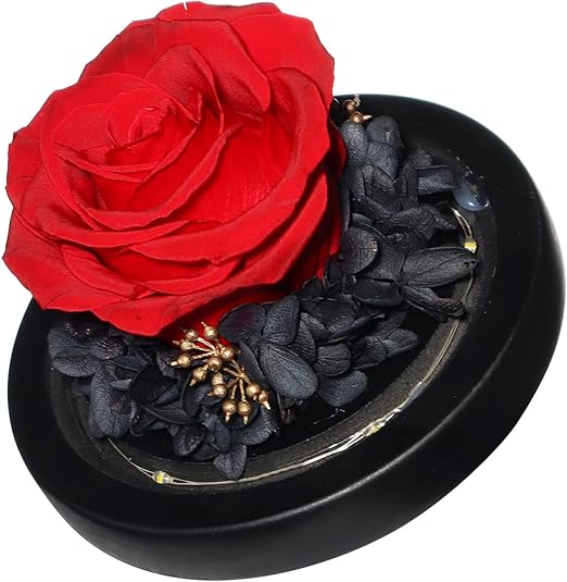 Preserved Rose in Heart Design Glass Dome