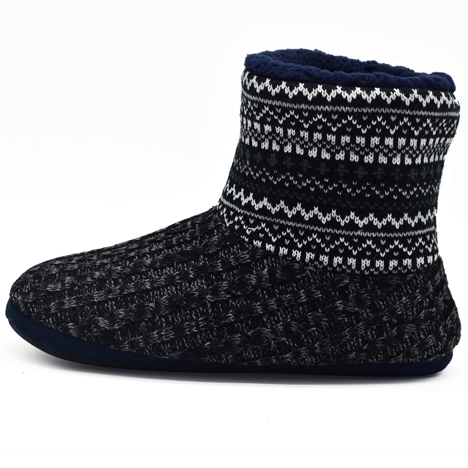 SIZE: 40 - GPOS Knit Rock Wool Warm Men Indoor Pull on Cozy Memory Foam Slipper Boots Soft Rubber Sole Black/White