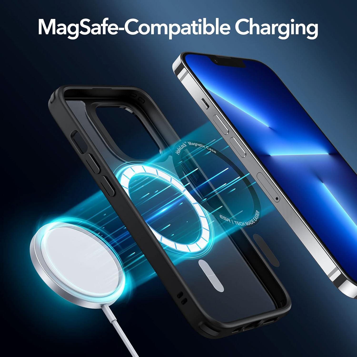 ESR iPhone 14 Pro Max Case, MagSafe Wireless Charging Magnetic Phone Case, Military Grade Shockproof, Scratch Resistant, Classic Hybrid Cover for iPhone 14 Pro Max, Black and Clear White