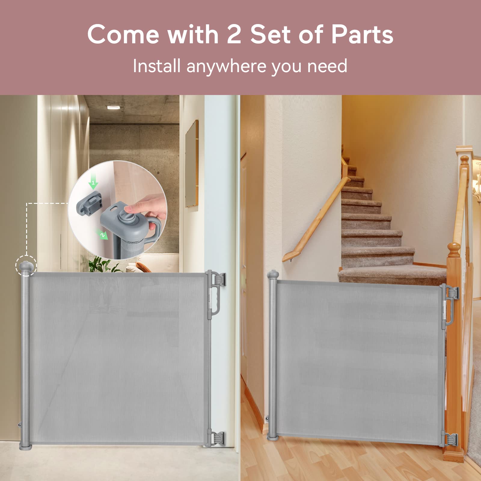 Momcozy Retractable Baby Gate, Mesh Baby Gate or Mesh Dog Gate, 83 CM Tall, Extends up to 140 CM Wide, Child Safety Gate for Doorways, Stairs, Hallways, Indoor/Outdoor, Grey