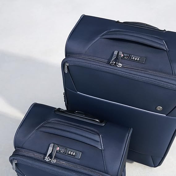 ANTLER - Set of 3 Suitcases - Brixham Luggage - Navy Cabin, Medium & Large Suitcase - Strenght Lightweight Suitcase for Travel & Holidays - Luggage with Expandable Zip, Pockets - TSA Approved Locks