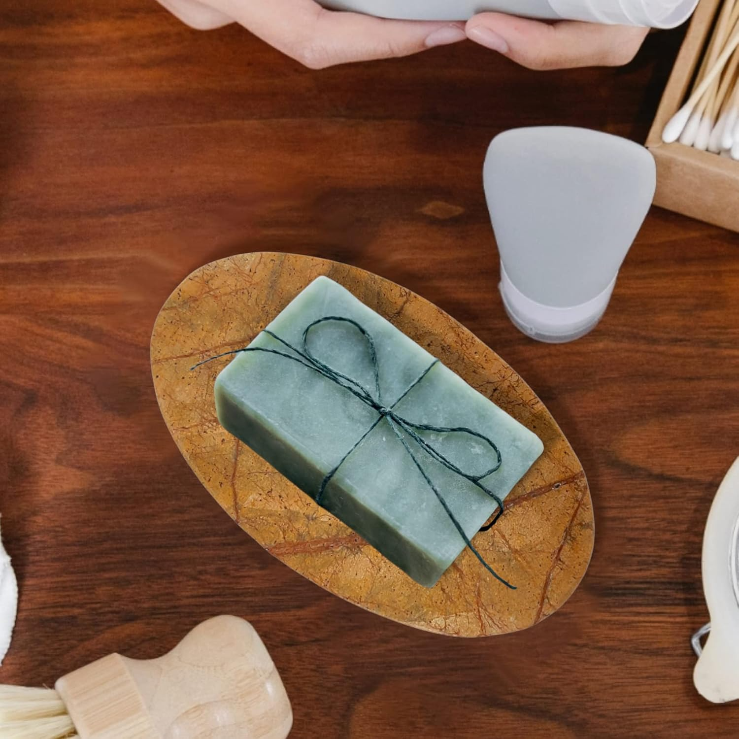 Hashcart Natural Stone Soap Dish | Soapstone Bar Holder for Bathroom, Kitchen Sink, and Shower