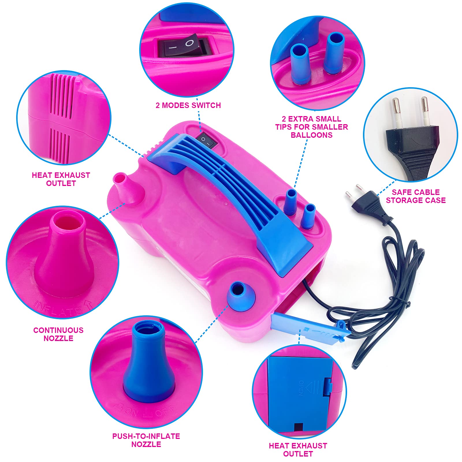 NULINK Electric Balloon Pump, Dual Nozzle Portable Balloons Air Pump for Balloon Arch, Balloon Garland, Party Decorations, Kids Birthday, Baby Shower, Party Supplies & Decorations, Pink