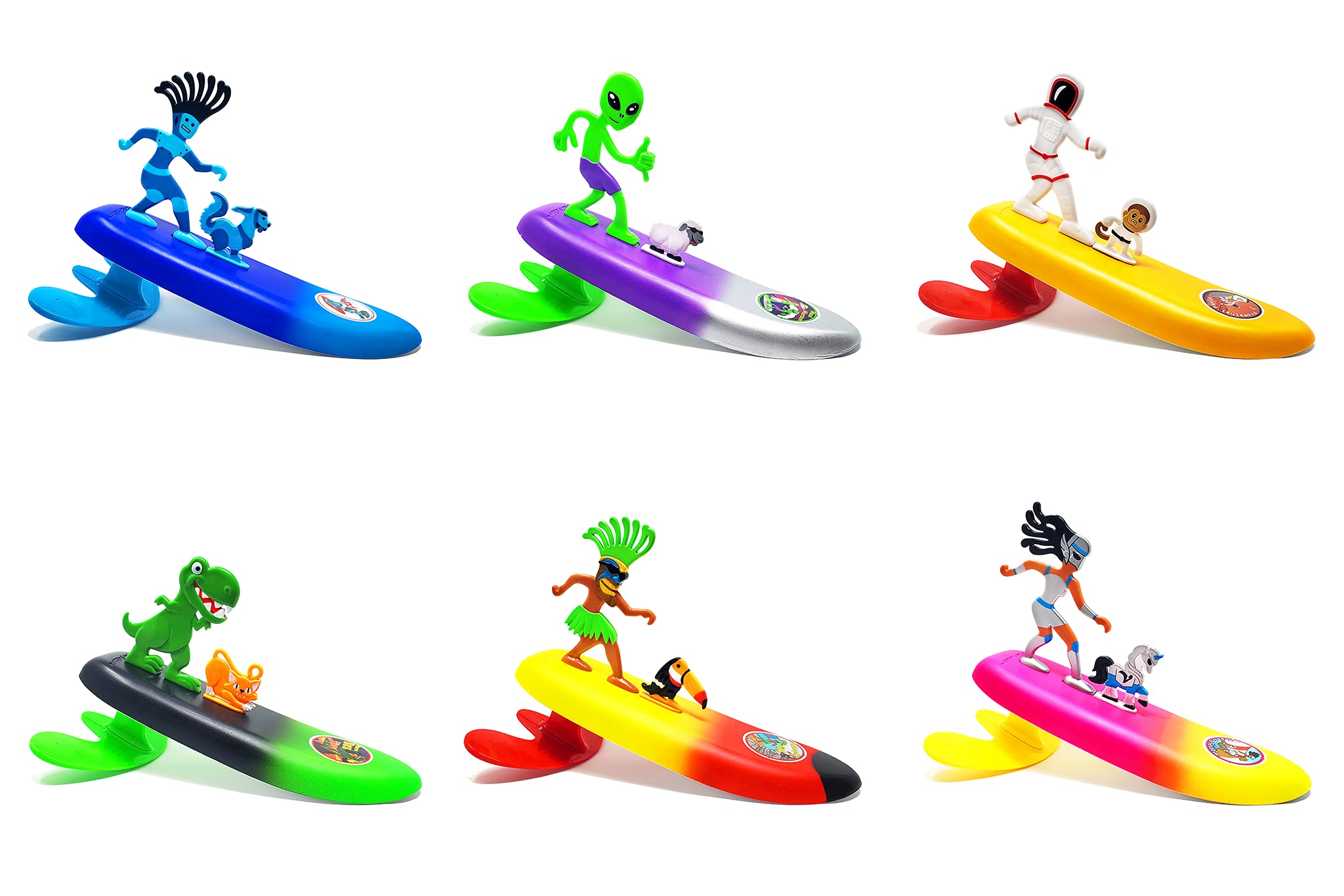 Surfer Dudes Legends & Surfer Pets Wave Powered Mini-Surfer, Pet and Surfboard Beach Toy - Promethei Paula and Alberta
