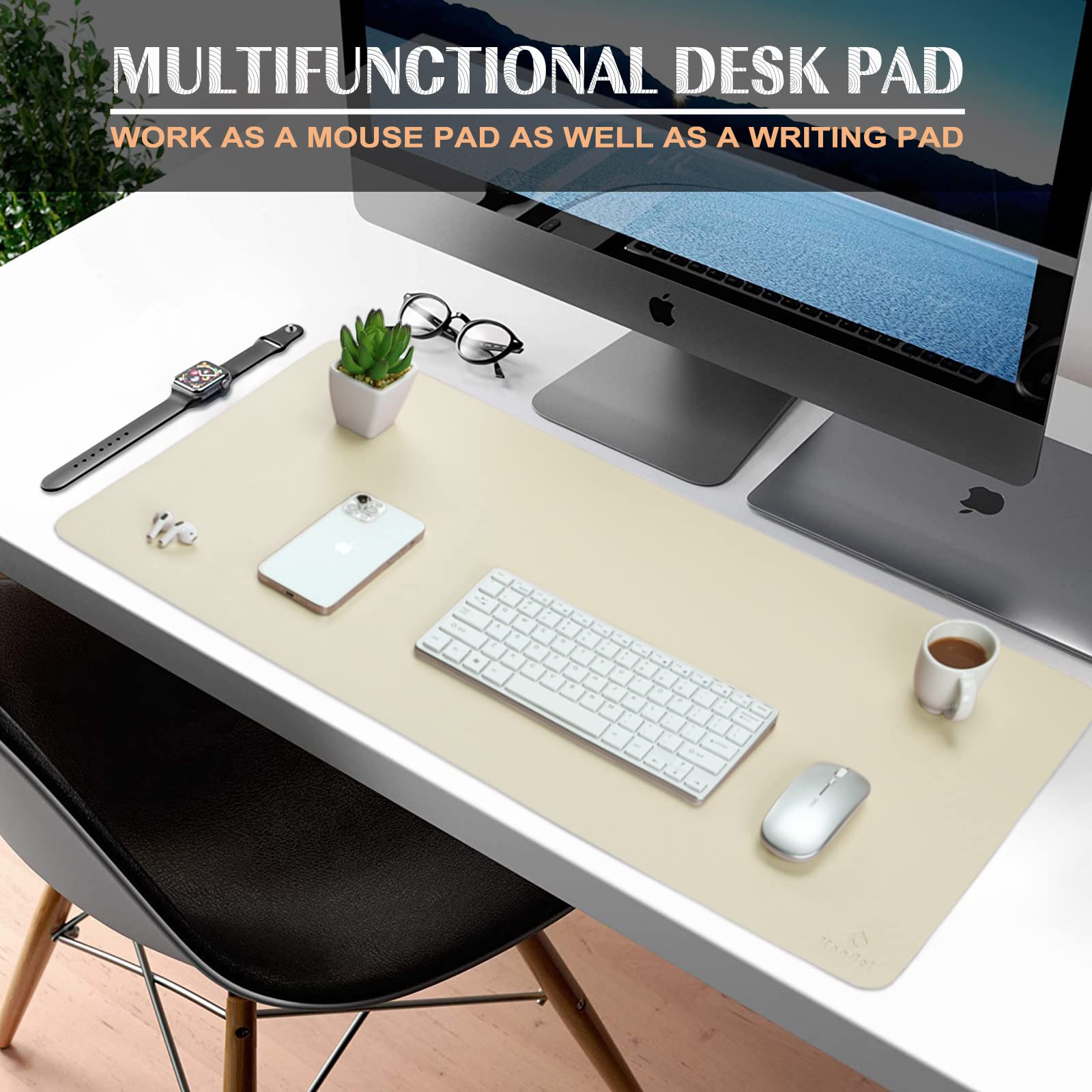 K KNODEL Large Desk Mat, Office Desk Pad, Computer Desk Mat, Laptop Mat for Desk, Desk Protecor Mat, Desktop Mat, Desk Writing Pad, Desk Blotter Pad, Desk Cover Mat (47.2"x23.6", Ivory Cream)