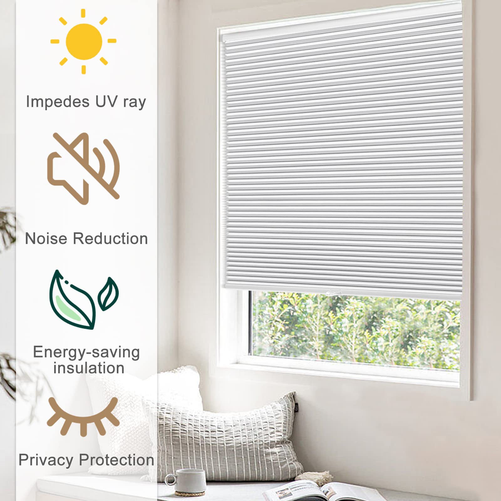 MYshade Cordless Cellular Blinds for Windows Blackout Cellular Window Shades Blinds & Shades for Kitchen/Bedroom/Living Room/Office 48" W X 72" H(White), CEL48WT72C