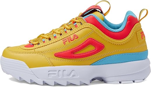 Fila Disruptor II Premium  KIDS (Niños Grandes) Limón/Rosa Diva/Pescado Azul 5 Niño Grande M, Limón/Rosa Diva/Pescado Azul