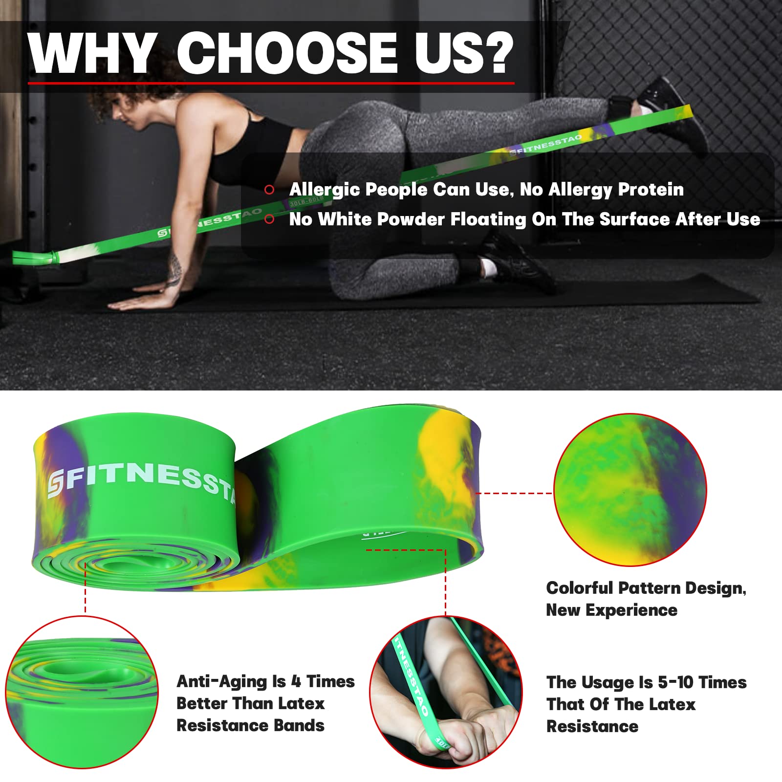 FITNESSTAO Resistance Band Sets, (5 Pack Green)