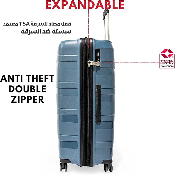 ANTLER Unbreakable Luggage NOVA TSA Approved Suitcase for travel, Expandable Anti Theft Double Zipper, FROM UK (Set of 4, Grey Blue)