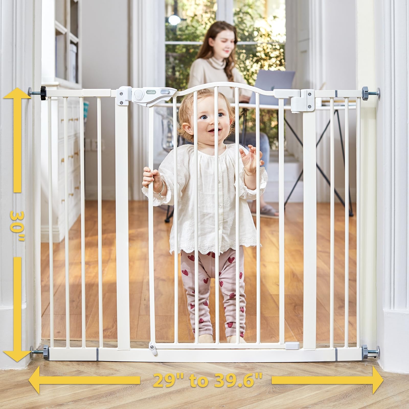 InnoTruth Wide Baby/Pets Gate , Auto Close Pet Gate 29Ã¢â‚¬Â_x009d_ to 39.6Ã¢â‚¬Â_x009d_ Width with 30Ã¢â‚¬Â_x009d_ Height, Tall Safety Coverage for Stairs, Hallways, Bedrooms, Wall Pressure Mount, White