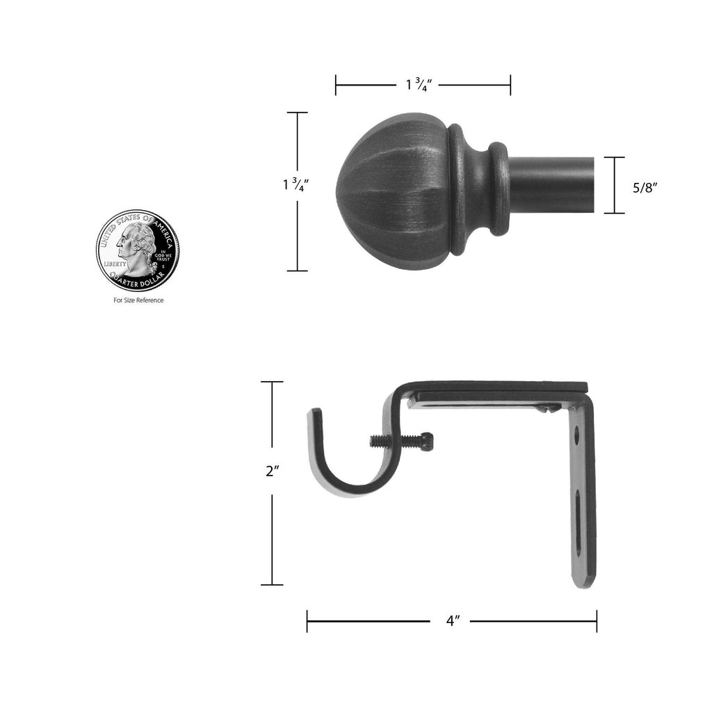 Decopolitan 2 cm Facet Ball Curtain Rod Set, 66 cm to 122 cm, Vintage Bronze