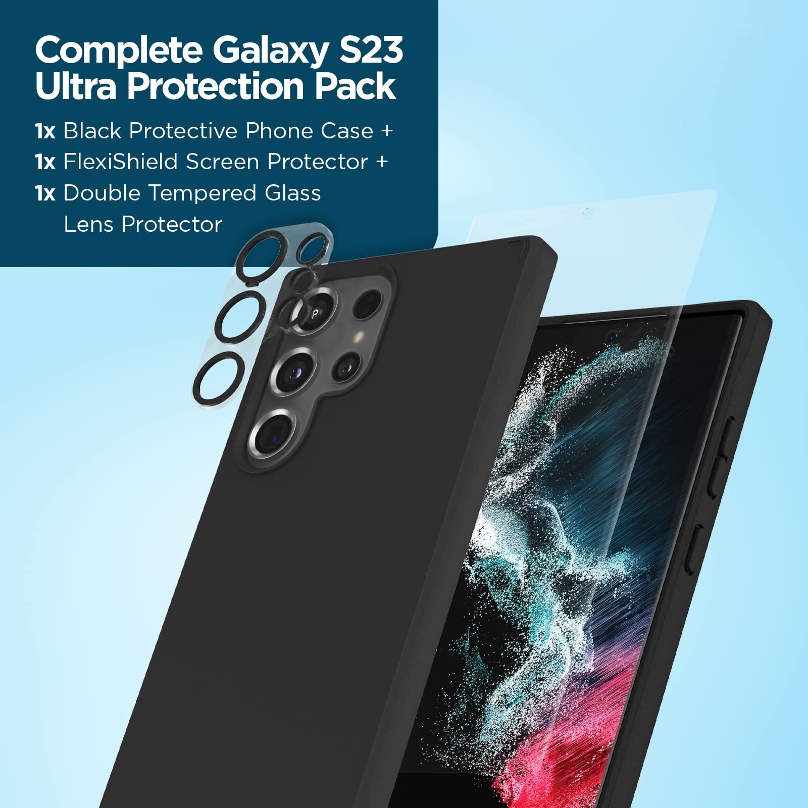 Case-Mate Samsung Galaxy S23 Ultra Case [3in1] with FlexiShield Screen Protector & Camera Lens Protector