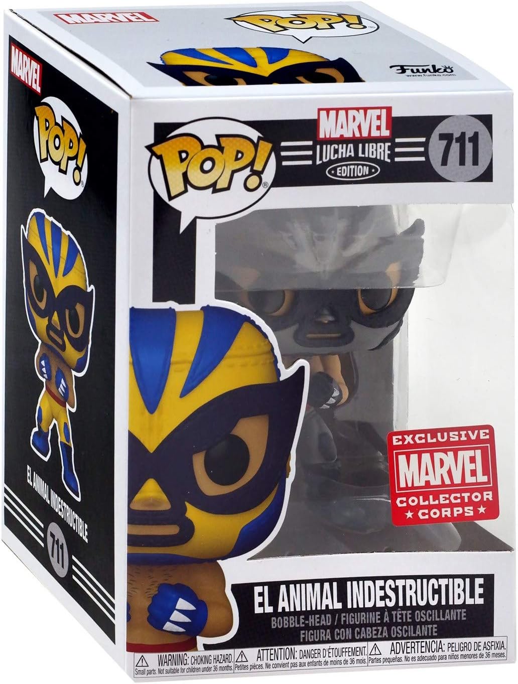 Funko Pop! Marvel Collector Corps Exclusive Lucha Libre #711 B & W El Animal Indestructible w/ Free Acrylic Case