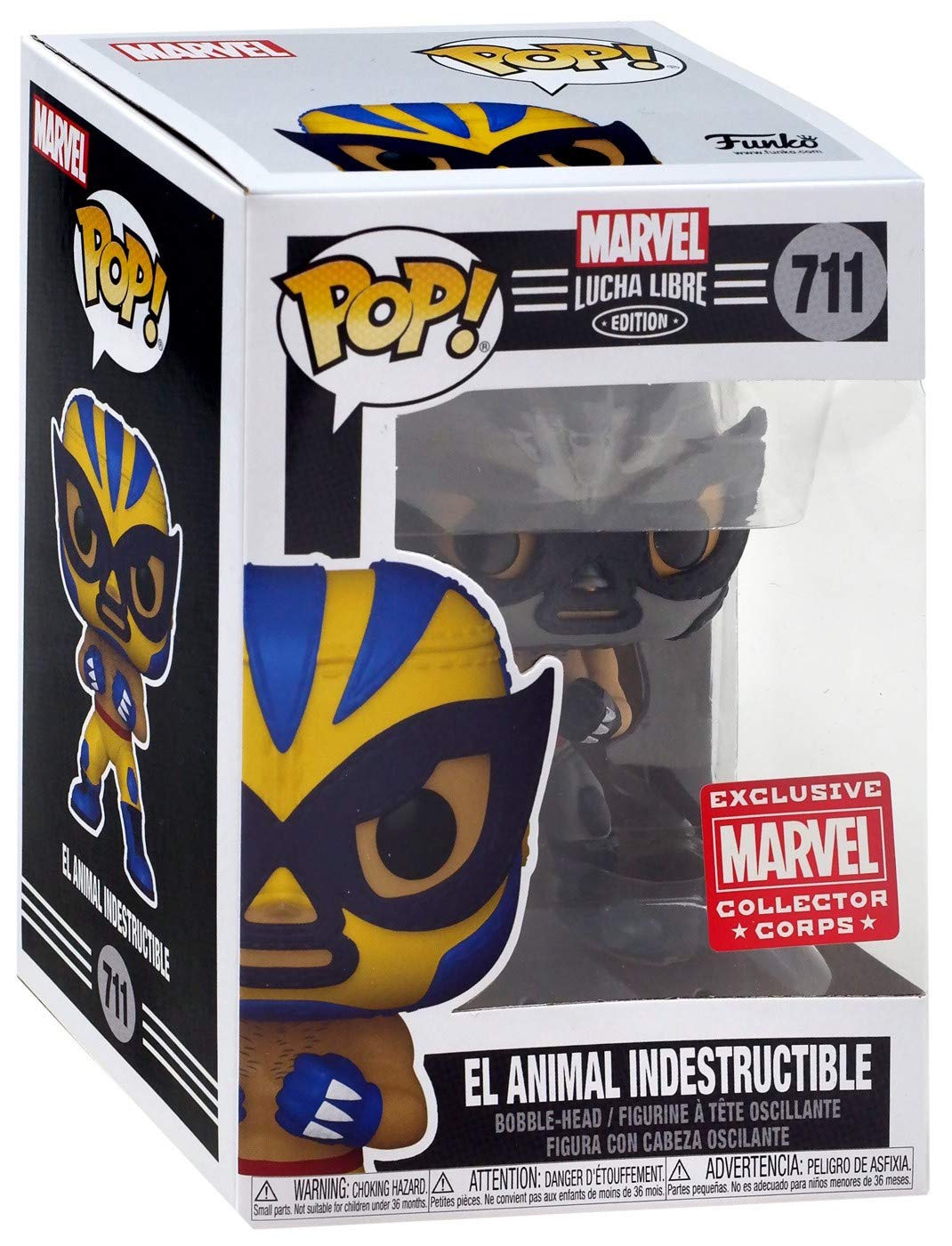 Funko Pop! Marvel Collector Corps Exclusive Lucha Libre #711 B & W El Animal Indestructible w/ Free Acrylic Case
