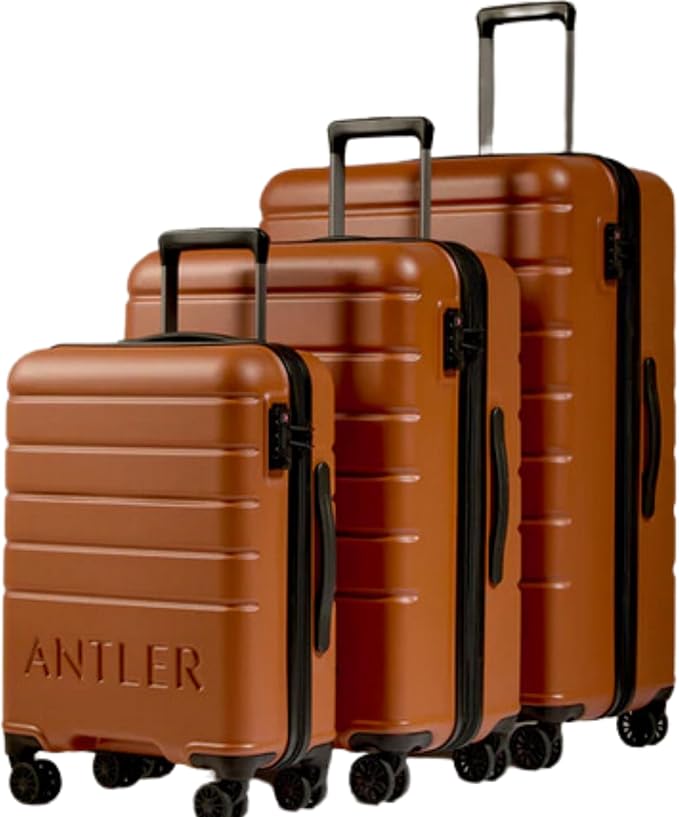 ANTLER Luggage Premium Polycarbonate Material TSA-combination lock, Lightweight Suitcase With 4 double spinner wheels And Expandable zip for Large and Medium (4717213015, Amber, 3T)