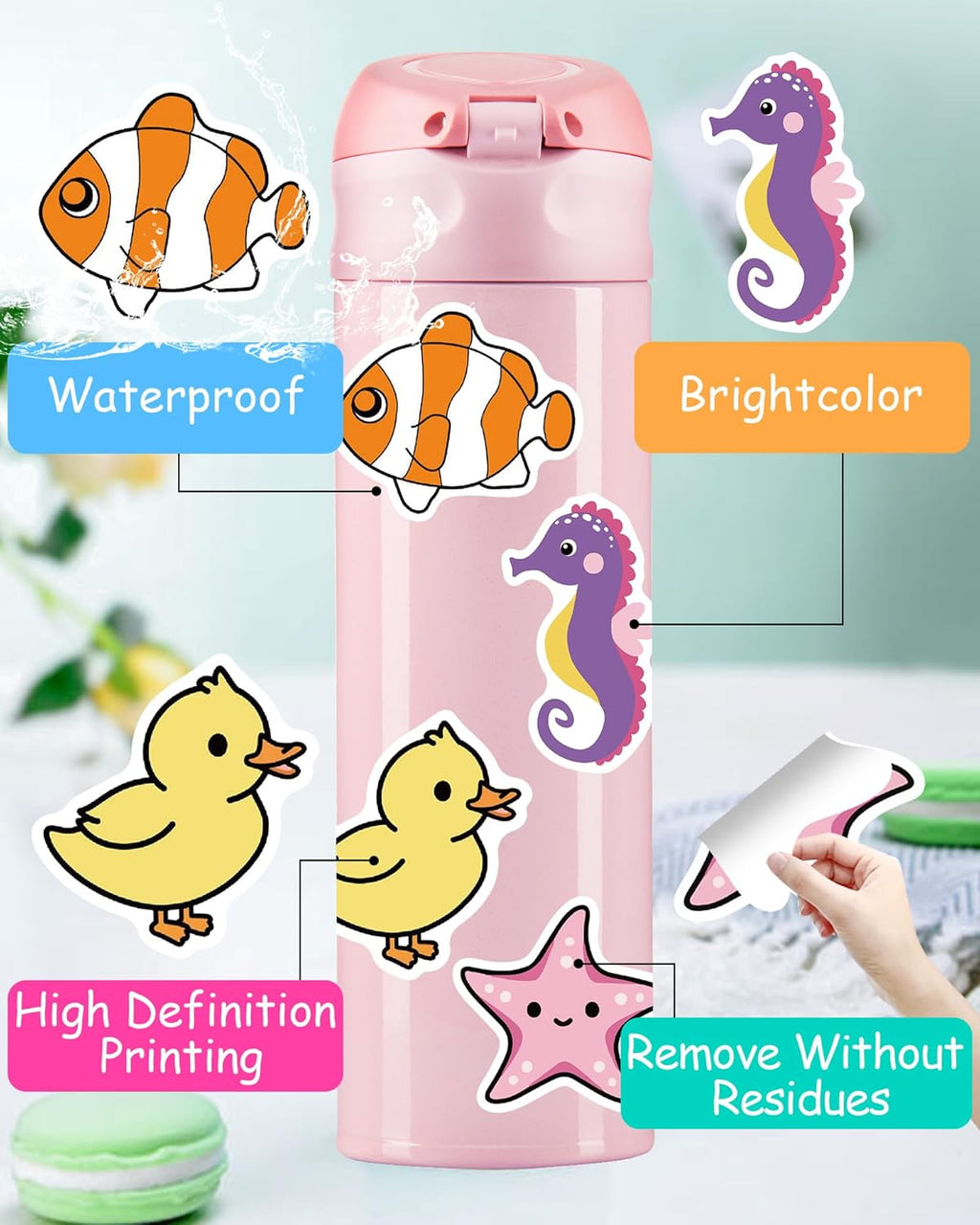 Benresive 300 Pcs Cute Animal Stickers for Kids, Water Bottle Stickers for Kids Waterproof, Vinyl Laptop Kids Stickers Pack, Kids Classroom Prizes for Elementary Students