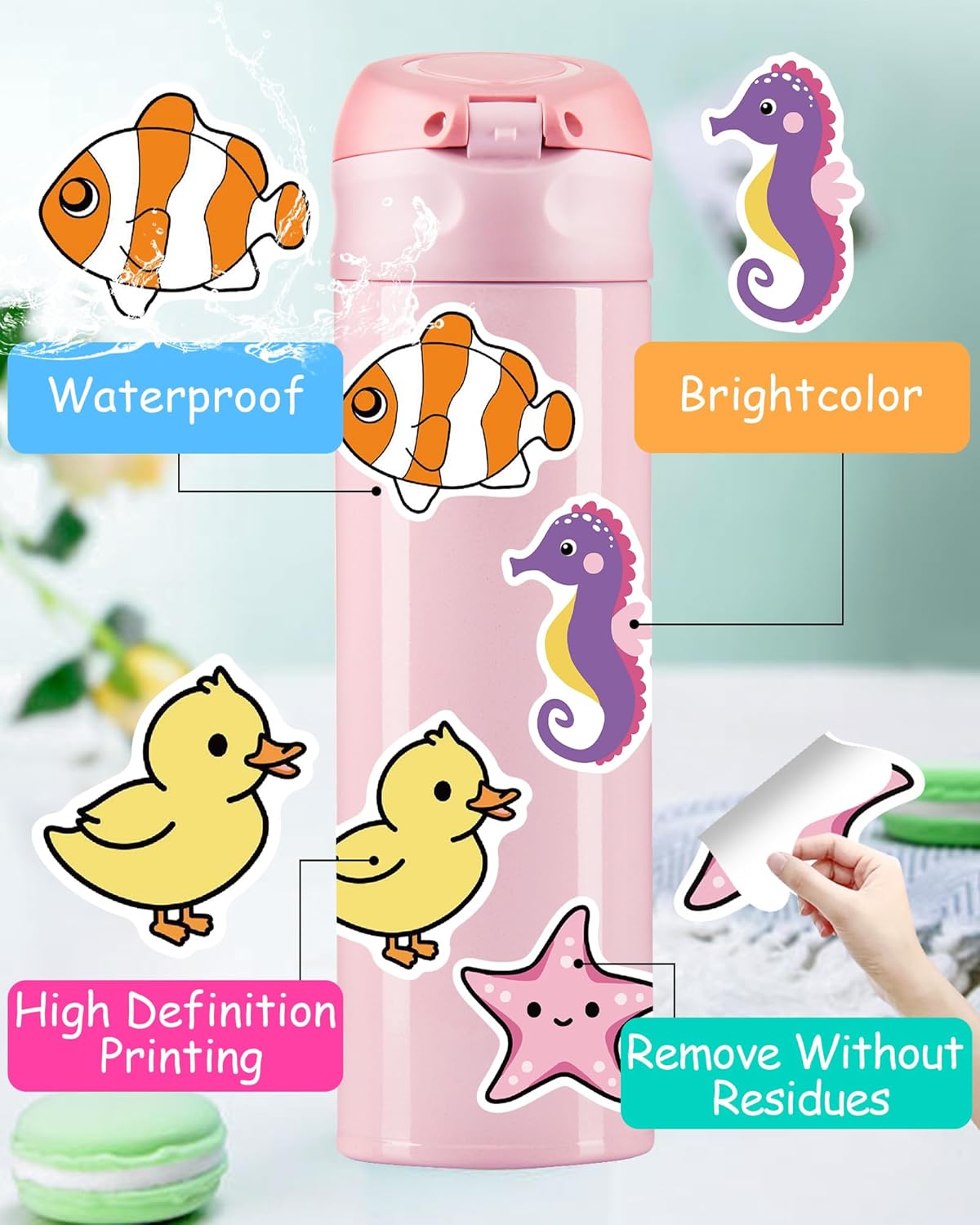 Benresive 300 Pcs Cute Animal Stickers for Kids, Water Bottle Stickers for Kids Waterproof, Vinyl Laptop Kids Stickers Pack, Kids Classroom Prizes for Elementary Students