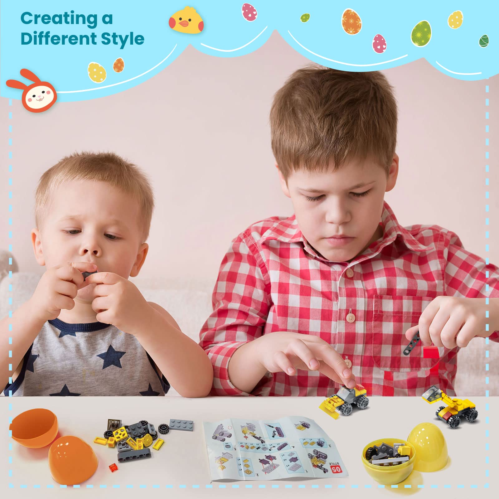 FUN LITTLE TOYS 12PCS Building Blocks Easter Eggs for Easter Egg Hunt Easter Basket Stuffers for Kids