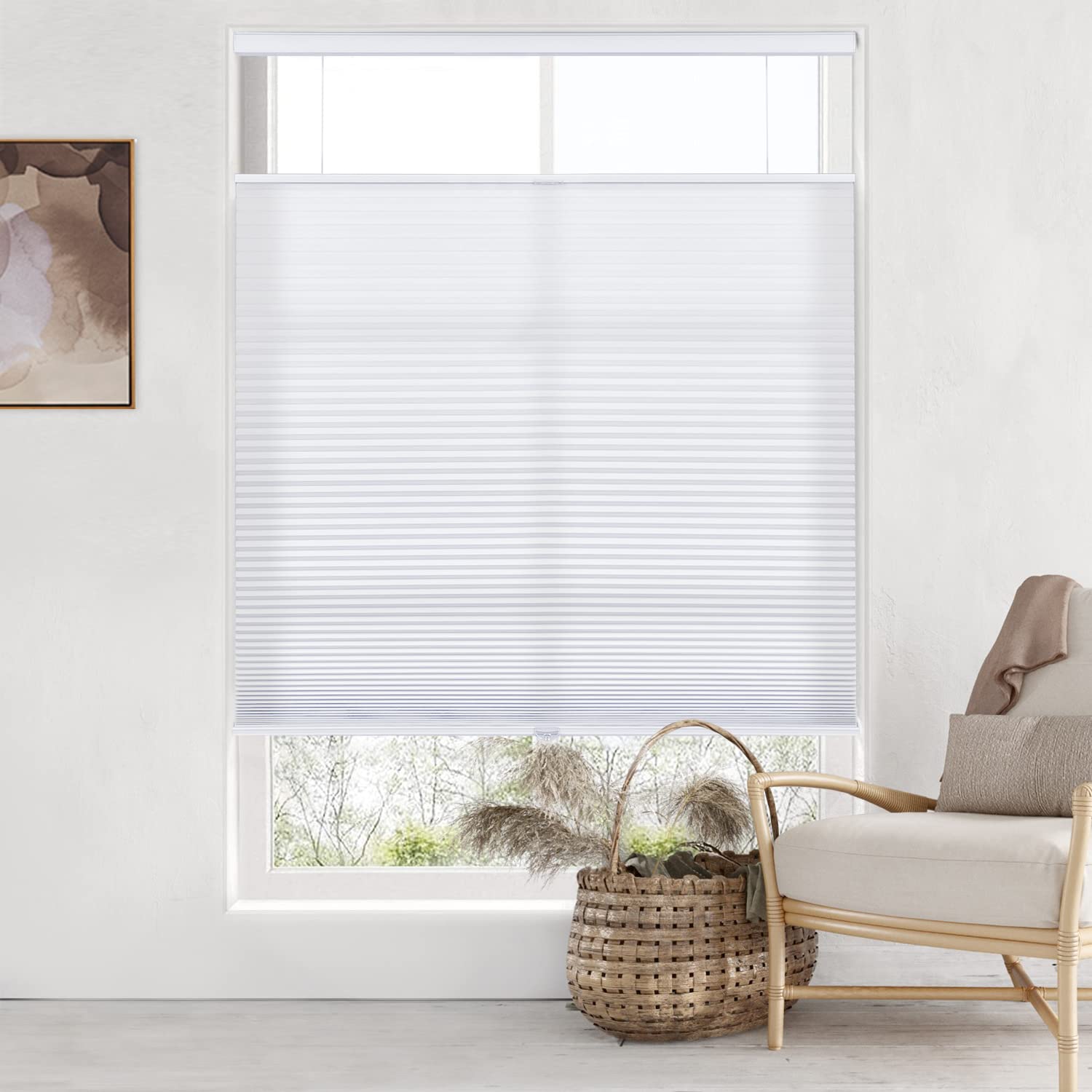 LazBlinds Top Down Bottom Up (TDBU) Cordless Cellular Shades, Light Filtering Honeycomb Shades Thermal Insulation Noise Reduction Blinds for Windows, 39" W x 64" H, White