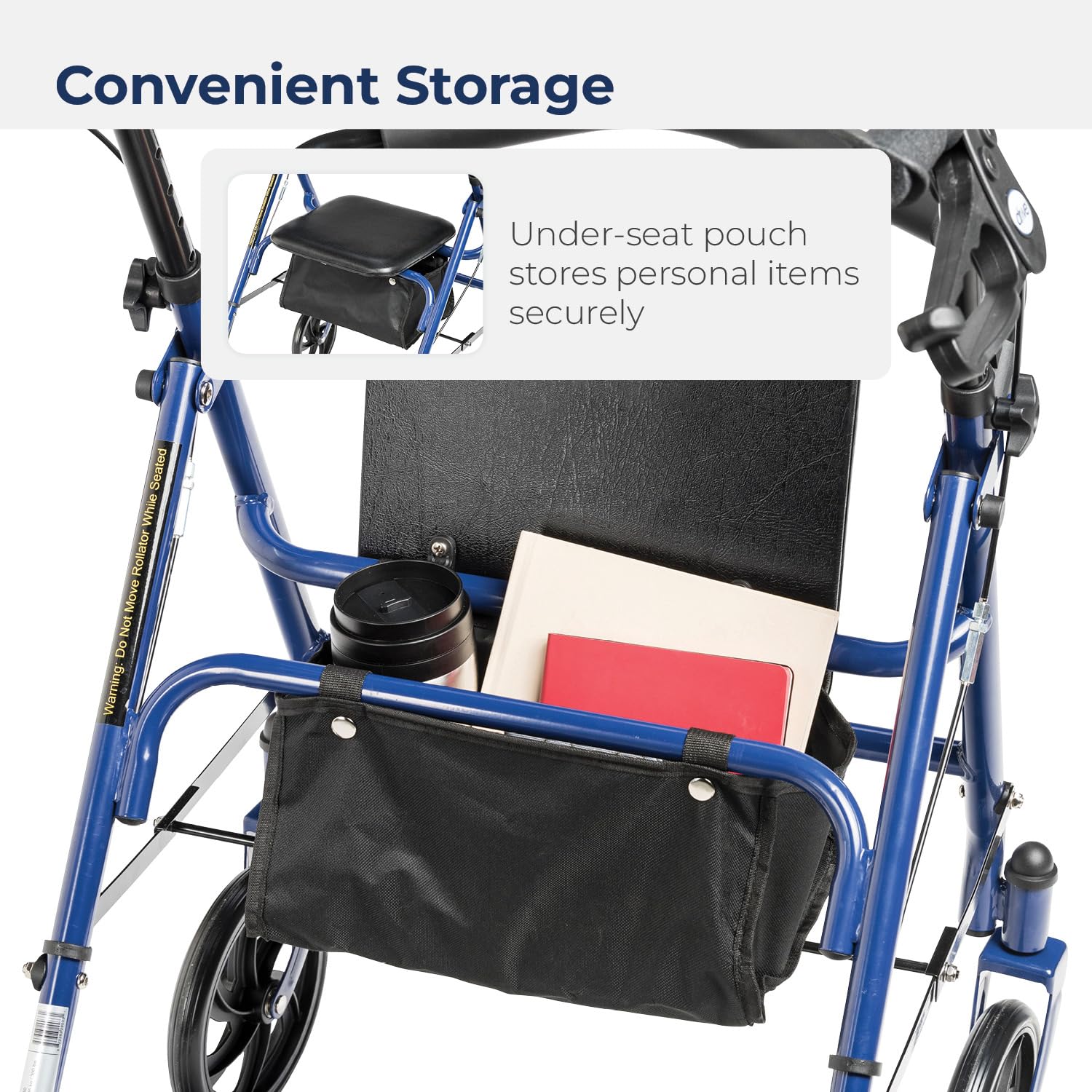 Drive Medical Wheel Rollator Walker With Seat, Steel Rolling Walker, Blue-2