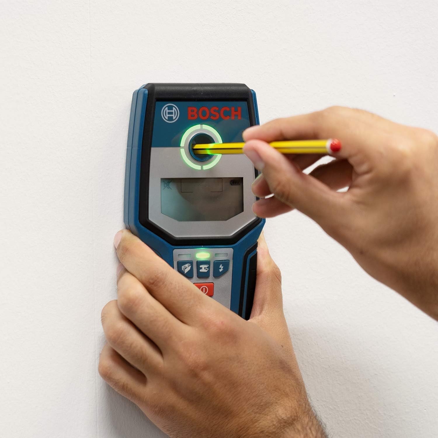 Bosch Professional Stud Finder GMS 120 (Drill Hole Marker, max. Detection Depth Wood/Magnetic Metal/Non-Magnetic Metal/Live Cable: 38/120/80/50 mm, in Cardboard Box)