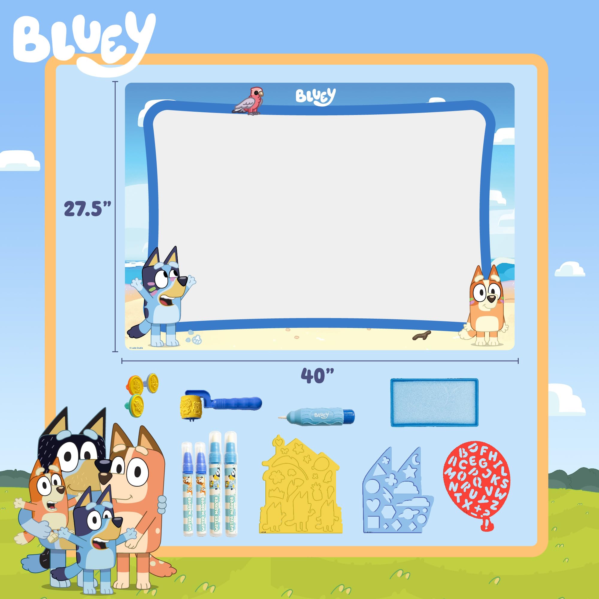 Official Bluey Water Drawing Mat, 39 x 27 Inches Extra Large Water Drawing Mat, Toddler Learning Toys, Fun Bluey Toys, Mess Free Painting Coloring Mat, Kids Toys, Bluey Playset, Toddler Sensory Toy
