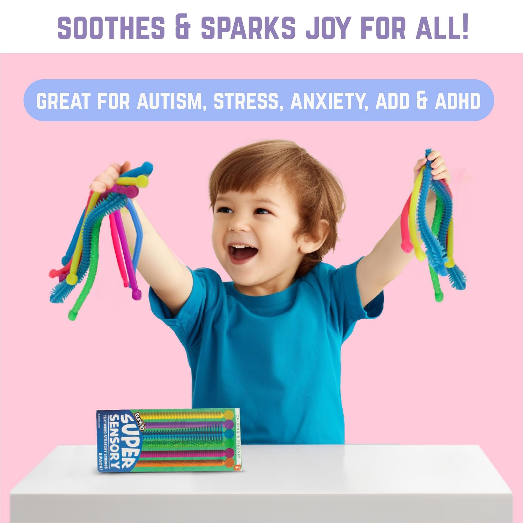 BUNMO Stretchy Strings - Sensory Toys for Toddlers 1-3 - Stimulating & Addictive Sensory Toys for Kids with Autism - Fidget Toy for Anxiety & Stress Relief - Hours of Fun for Kids - Super Sensory 6pk