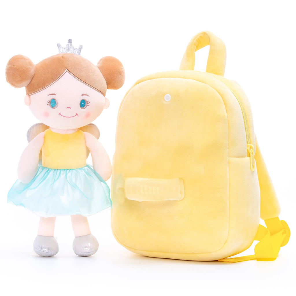 Gloveleya Toddler Backpack with Rag Doll Gifts for Girls Angel Girl Yellow 9 Inches
