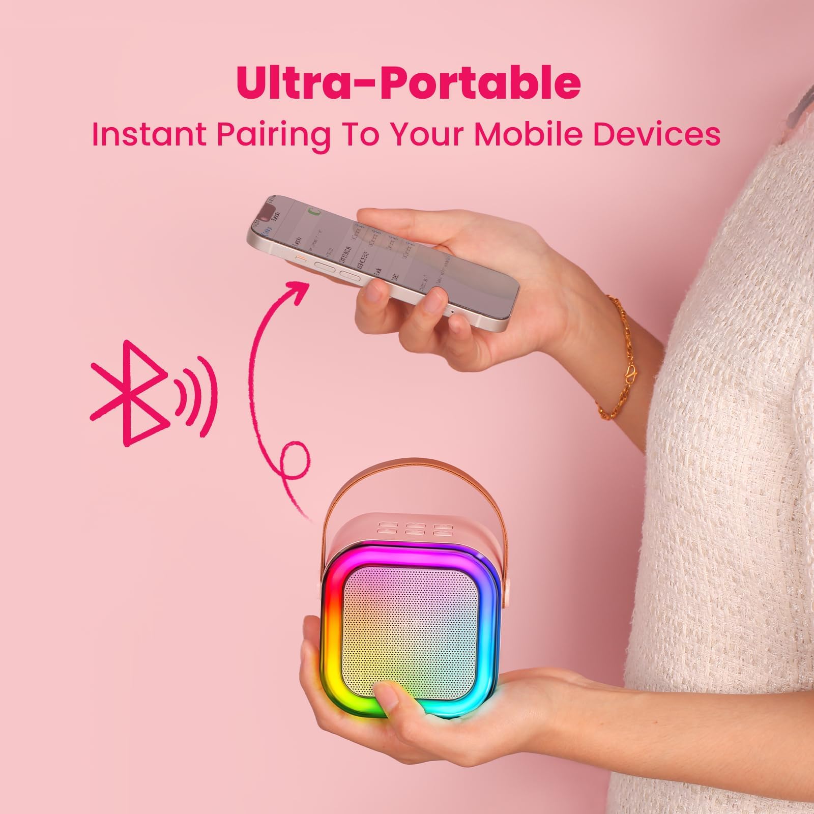 Mini Karaoke Machine for Kids Adults,Portable Bluetooth Speaker with 2 Wireless Microphones, MP3 Music Player Gifts Toys for Girls 3-12 Year Old Birthday Family Home Party (Pink 2 Mics)