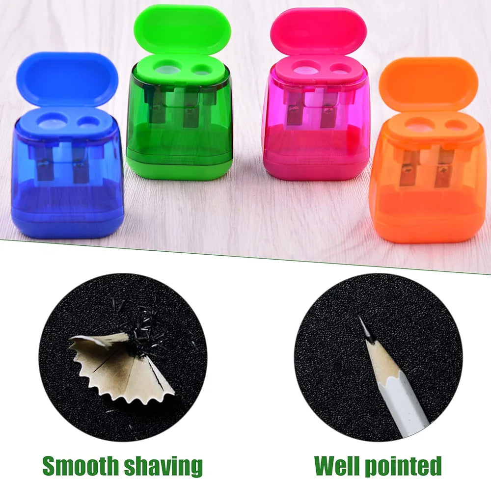 Kids Manual Pencil Sharpener with Dual Holes Colorful Portable Pencil Sharpener with Cover for School Home Classroom Office 4pcs 4 Colors