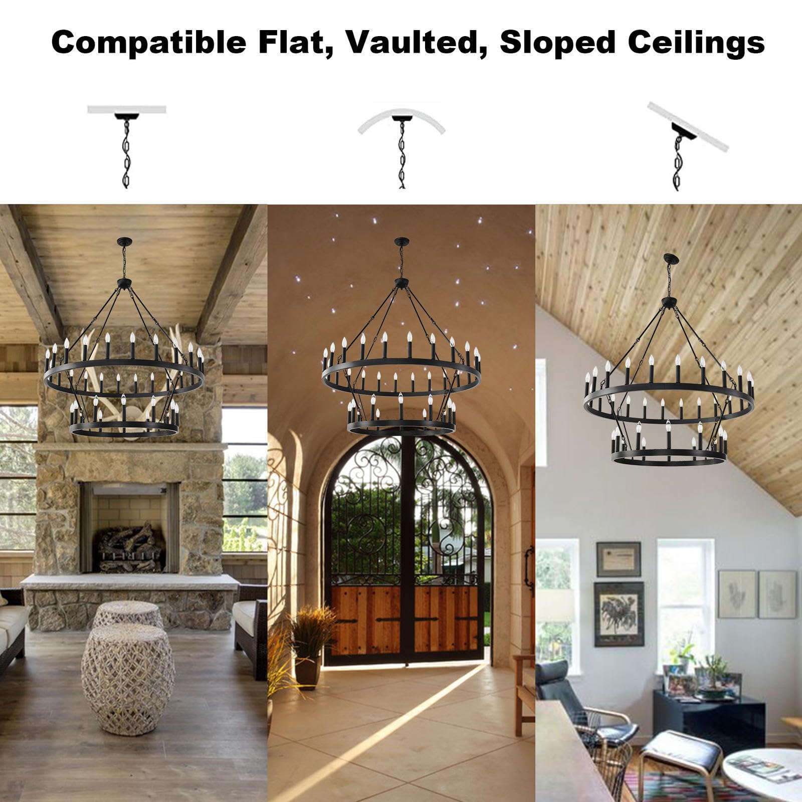 Black Farmhouse Chandelier, 36-Light Wagon Wheel Chandelier with Adjustable Height