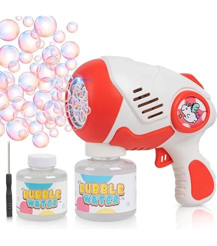 Bubble Machine Bubble Gun For Kids,Big 5 Hole Automatic Silent Bubbles Maker Toy with LED/125ml Solution/360° No leakage Bubble Blower with 10000+ Bubbles Per Minute for Kids Birthday Party Wedding PINK