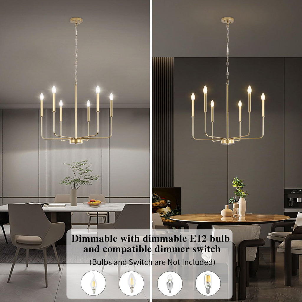 ETONIMERR Gold Chandelier Light Fixtures Ceiling Hanging Modern Farmhouse Chandelier for Dining Room, Candle Gold Pendant Light for Kitchen Island Living Room Foyer Bedroom