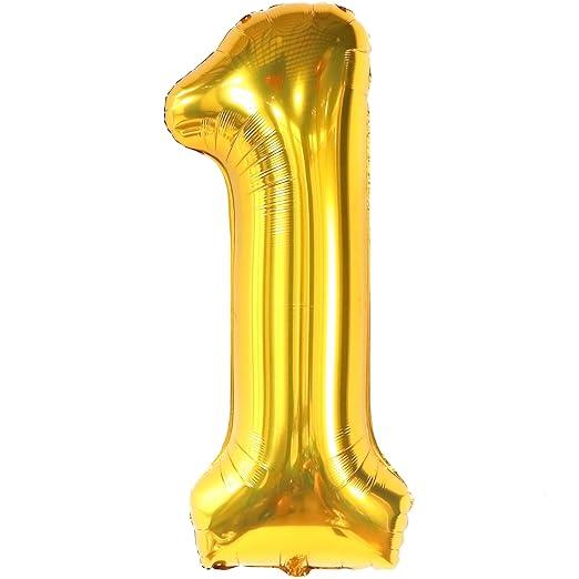 Gold 1 Balloon for First Birthday - 40 Inch | One Balloon for First Birthday