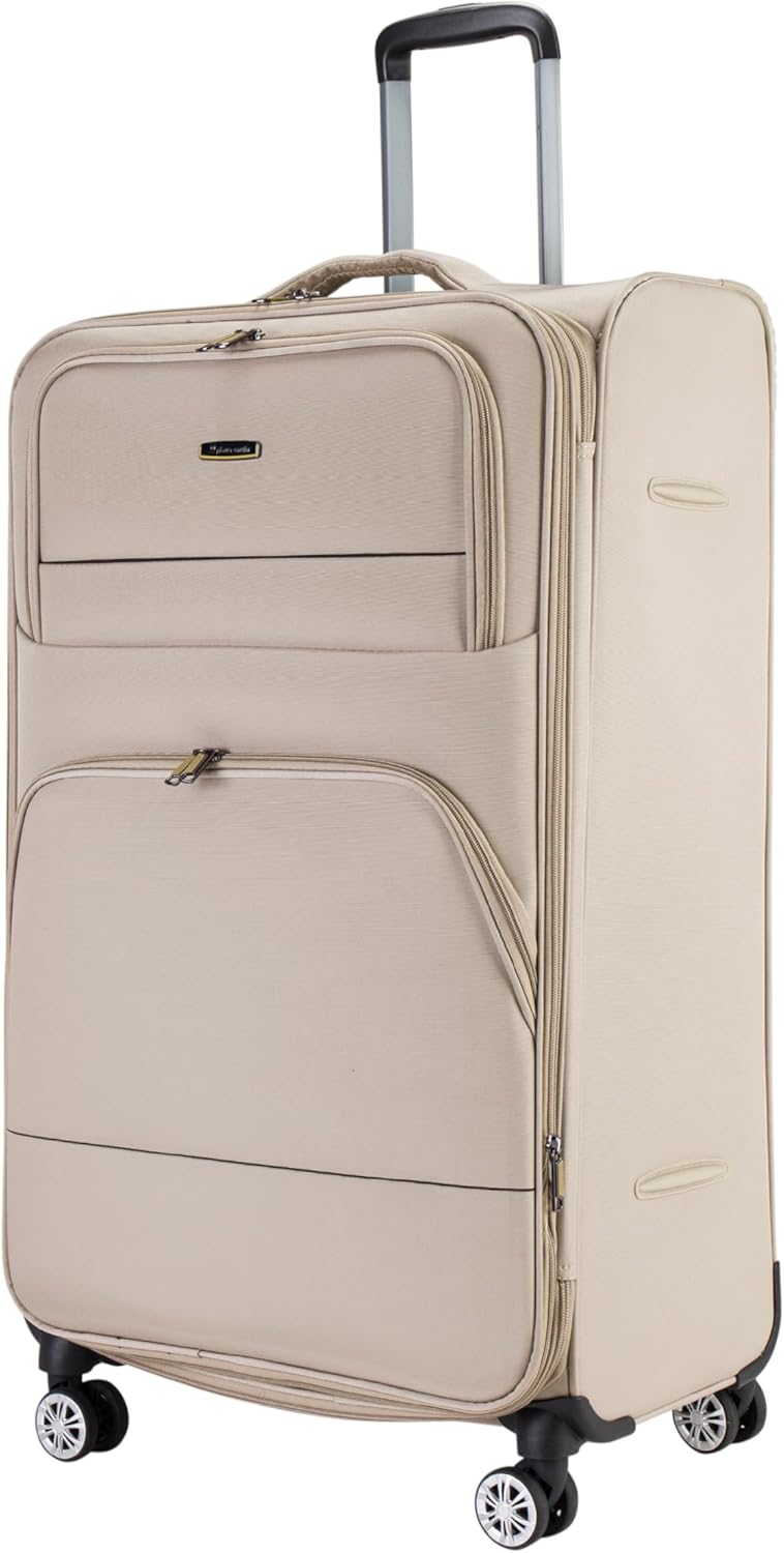 Pierre Cardin Softside Luggage Set of 3 Extra Large Size, Premium and Lightweight Fabric Material Suitcase, ANTI Theft Double Zipper, Expandable, 4 Double Wheels (Beige)