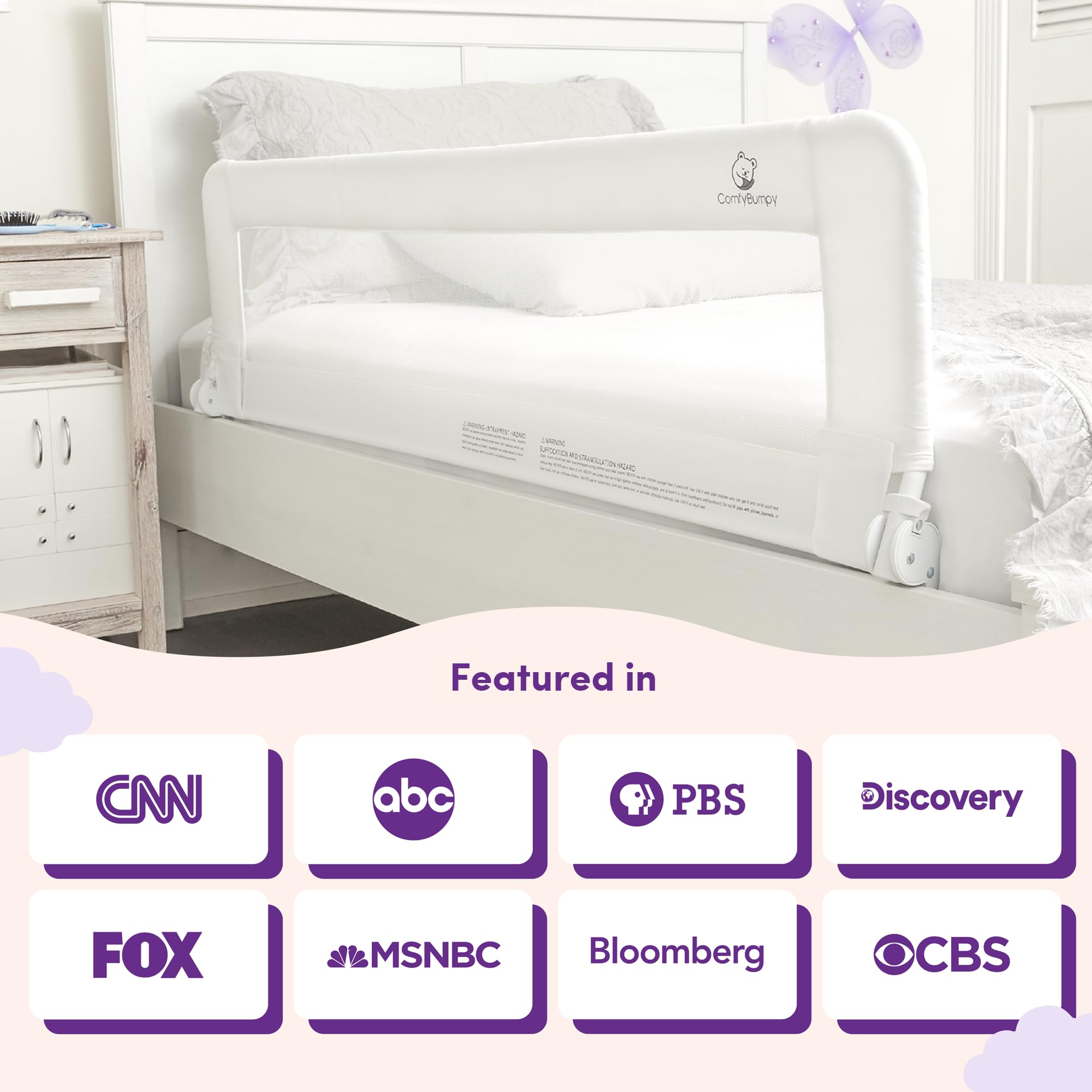 ComfyBumpy Extra Long Toddler Bed Rails - Baby Bed Rail Guard for Kids, Twin, Full, King and Queen Beds - Adjustable Bed Rail for Toddlers - Baby Bed Side Bedrails - White, XL (59" x 19.5"), Pack of 2