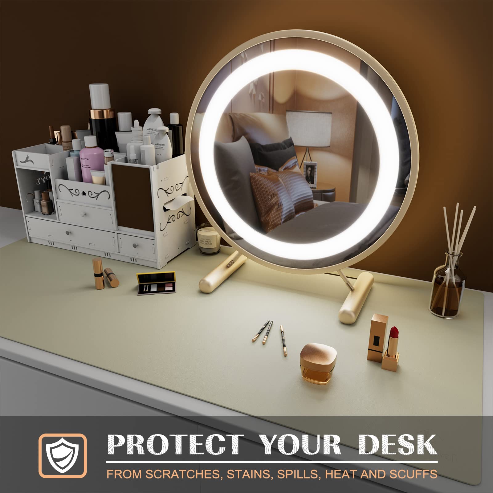 K KNODEL Large Desk Mat, Office Desk Pad, Computer Desk Mat, Laptop Mat for Desk, Desk Protecor Mat, Desktop Mat, Desk Writing Pad, Desk Blotter Pad, Desk Cover Mat (47.2"x23.6", Ivory Cream)